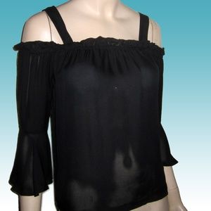 New J. CREW Cold Shoulder SILK BLOUSE Bell Sleeves